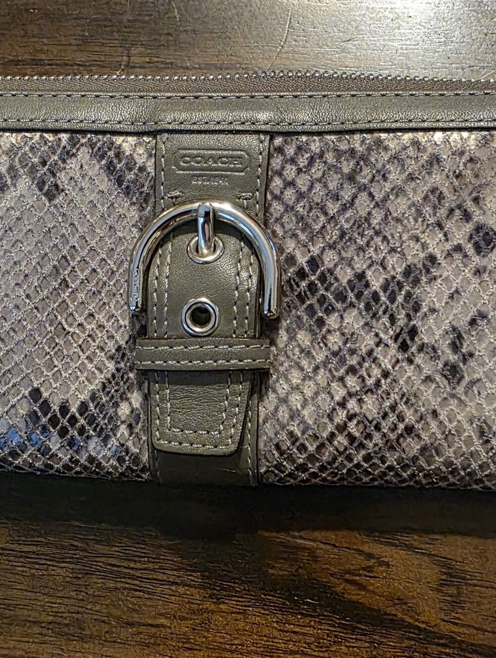 Coach Grey Python and Leather Embossed Envelope Style Zip Around Wallet Like New